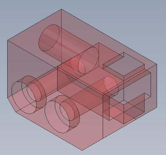 Latch anchor block translucent isometric showing internal channels and bores