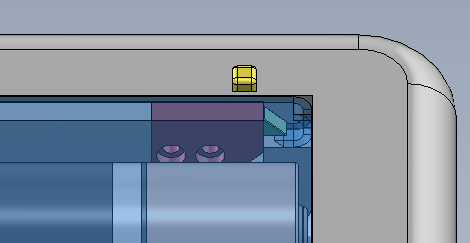 External corner view showing the button protrusion